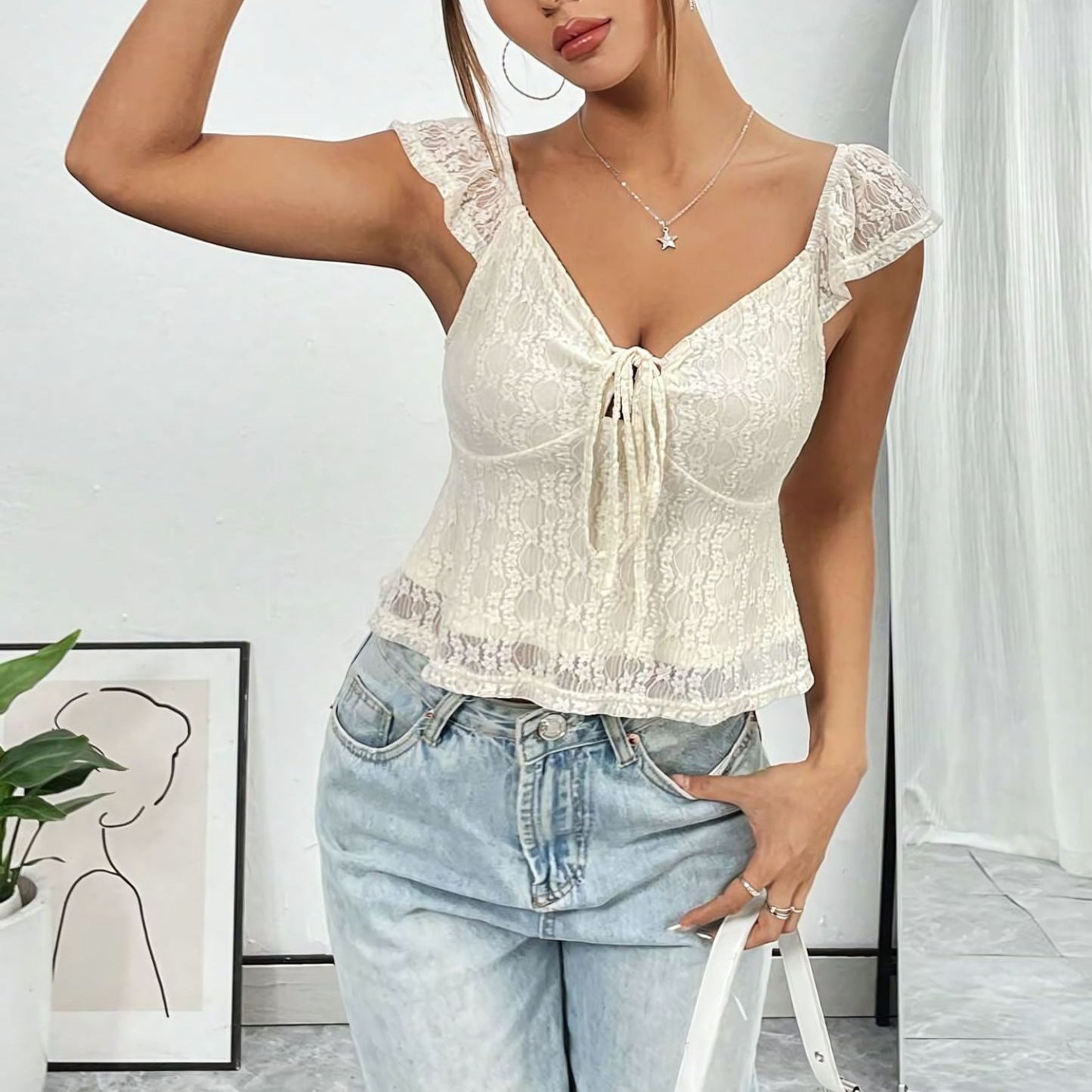 Lourvain Lace V-Neck Top