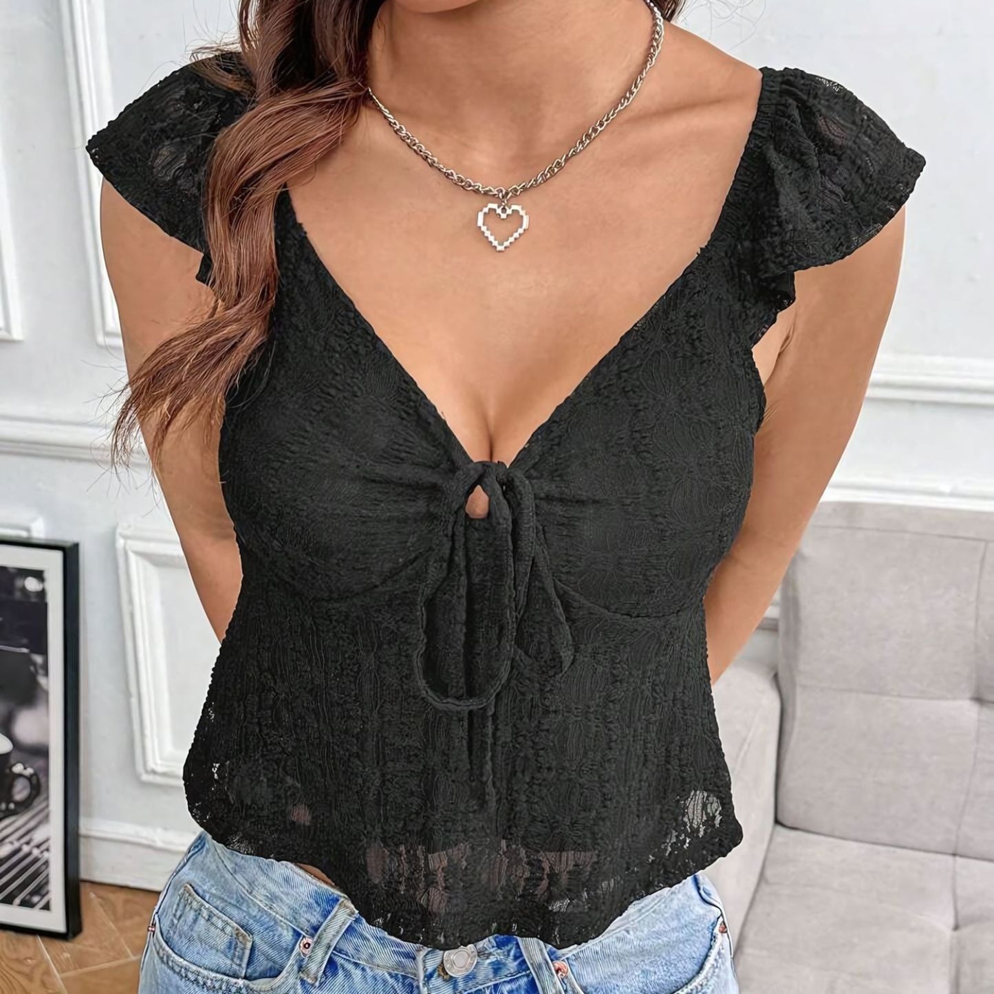 Lourvain Lace V-Neck Top