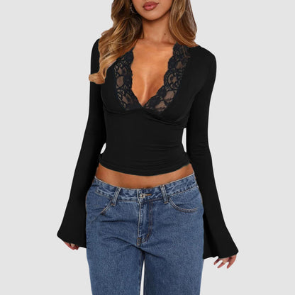 Lourvain Slim V-Neck Lace Top