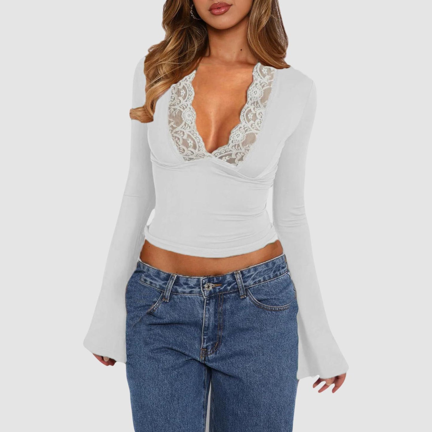 Lourvain Slim V-Neck Lace Top